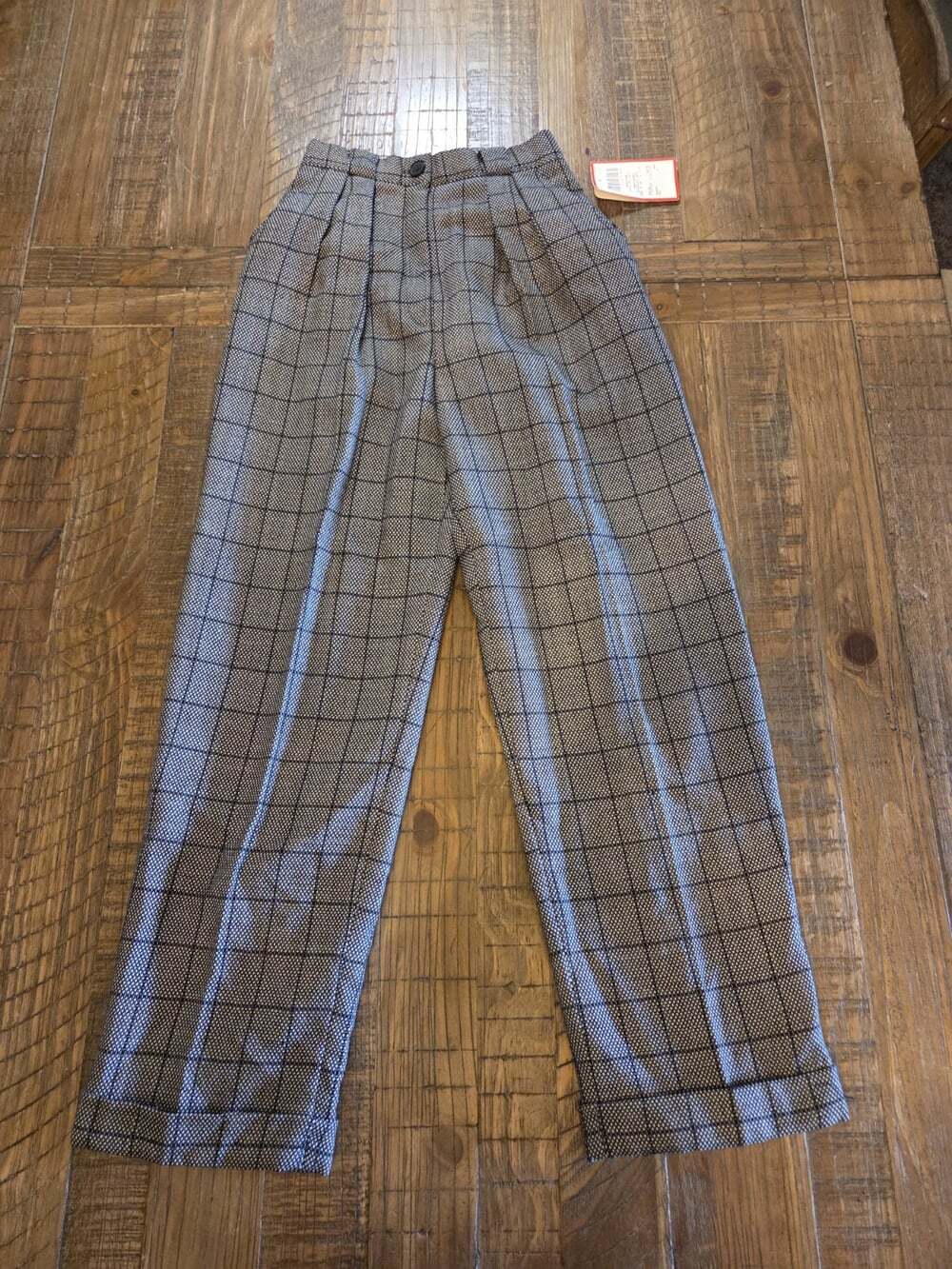NWT Vintage Windowpane Plaid Pure Wool Pants Evan Picone Made In The USA